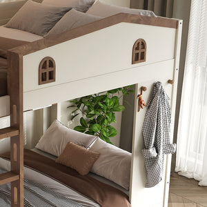 English Elm Twin Triple Metal Bunk Bed Matte Powder Coated Frame with Full Safety Guardrails W1580S00637