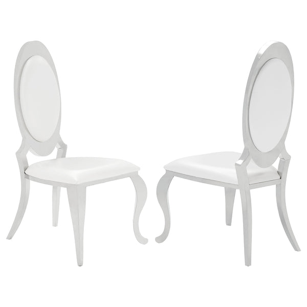 English Elm Chester Cream White Upholstered Dining Side Chairs Set of 2 — Chrome Frame, Oval Back, Easy-Clean Faux Leather B062S01287