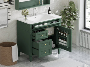 English Elm 36'' Modern Bathroom Vanity With Top Sink, 3 Drawers, Roman Legs & Adjustable Shelving For Storage SW000119AAF-2