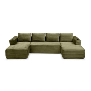 English Elm 132" Modular U-shaped Corduroy Sectional with Deep Seats Pocketed Spring Cloud Comfort W1117S00316