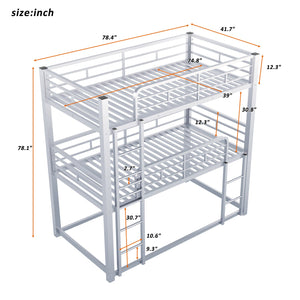 English Elm Metal Triple Bunk Bed Steel Frame Twin Three Tier Guardrails for Shared Rooms Silver GX000230AAN
