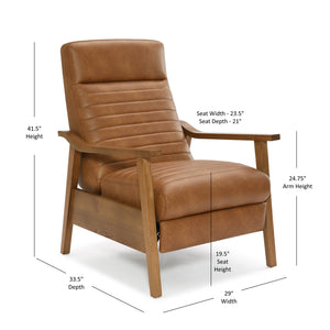 English Elm Asher Wood Arm Push Back Recliner - Cozy Saddle Brown Faux Leather For Stylish Living Room Comfort B050P322581