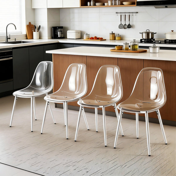 English Elm Pet Shell Dining Chairs Set of Four Clear Acrylic Modern Transparent Seating Matte White W3766P410238