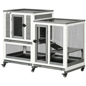 English Elm Pawhut Three Story Fir Wood Rabbit Hutch with Ramps Wheels and Removable Trays W2225P229221