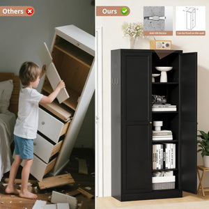 English Elm 61" Matte Black Steel Freestanding Pantry Cabinet with 4 Adjustable Shelves Modern Farmhouse T2398P465983