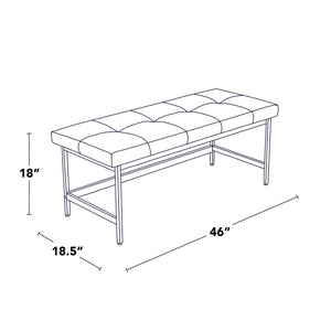 English Elm Bench Upholstered in Faux Leather with Powder Coated Frame for Bedroom or Entryway Black,White B202S02137