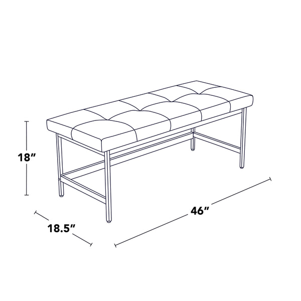English Elm Bench Upholstered in Faux Leather with Powder Coated Frame for Bedroom or Entryway Black,White B202S02137
