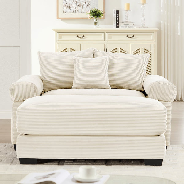 English Elm 54.3" Oversized Modular Sectional Couch - Plush Corduroy, Ergonomic Comfort With Ottoman & Pillows W714S01283