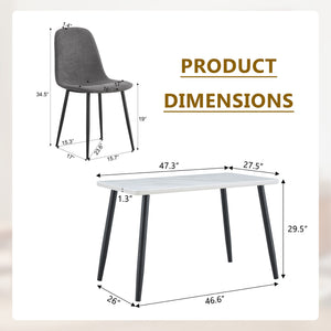 English Elm Table and Chair Set Marble Look Glass Top Modern Dining for Six with Gray Linen Seats W1151S04625