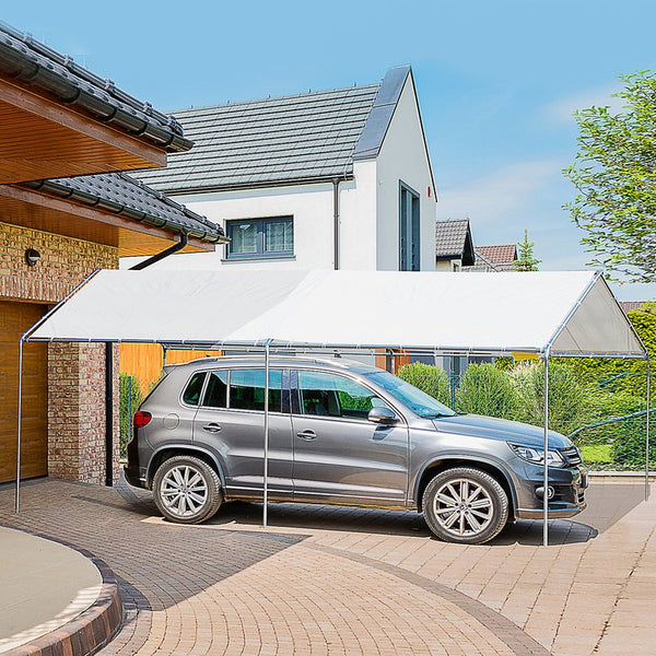 English Elm Outsunny 10x20 Foot Galvanized Steel Carport Outdoor Vehicle Canopy with Anchor Kit W2225P217045