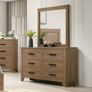 English Elm Walnut Finish 3 Piece Full Bedroom Set with Panel Bed Dresser and Mirror Transitional Wood B2741S00904