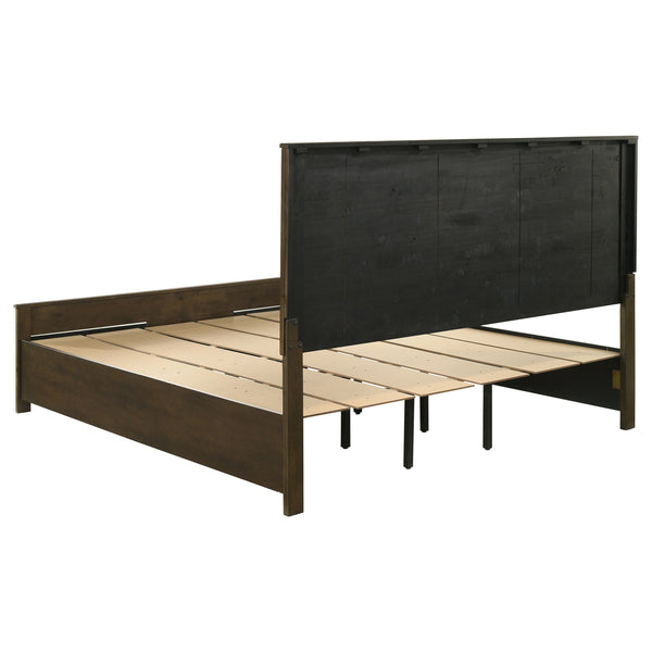 English Elm Greely Rustic Golden Brown 5-Piece Storage Bedroom Set — Eastern King Bed, Dresser, Chest, Nightstand, Mirror, Farmhouse Style B062S01004
