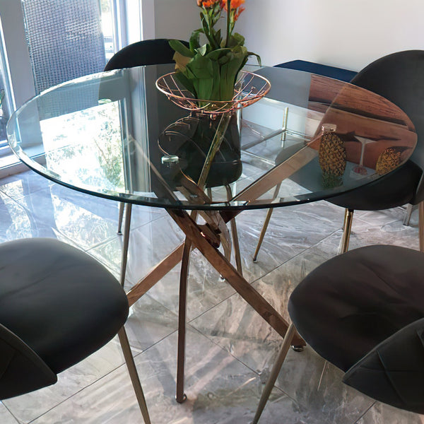 English Elm Size:48.03 Round Tempered Glass Table Top Polished Edges Dining Room Surface W1151P329686