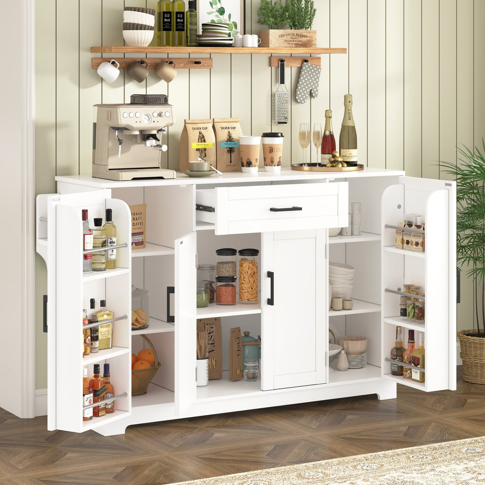 English Elm U_style Contemporary Buffet Cabinet Melamine Mdf Dining Room Storage with Adjustable Shelves White N711P437643K