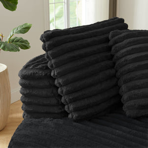 English Elm Modern Curved Sectional Sofa Tufted Corduroy L Shape for Living Room Apartment Black W2339S00165