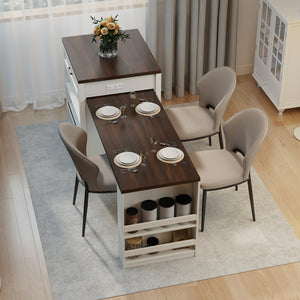 English Elm 83.1'' Extendable Kitchen Island Prep Station with Walnut Woodgrain and Built-in Power Hub W2557S00002