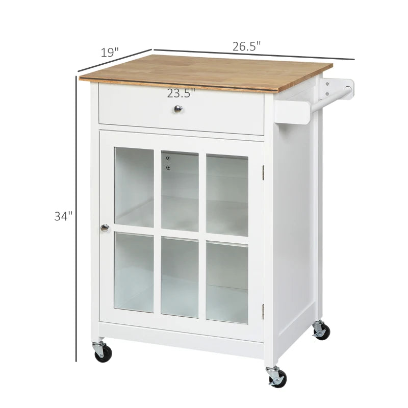 English Elm Portable Rolling Kitchen Island with Butcher Block Top Wine Rack and Cabinet Storage T3971P469980