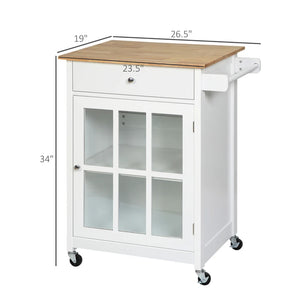 English Elm Portable Rolling Kitchen Island with Butcher Block Top Wine Rack and Cabinet Storage T3971P469980