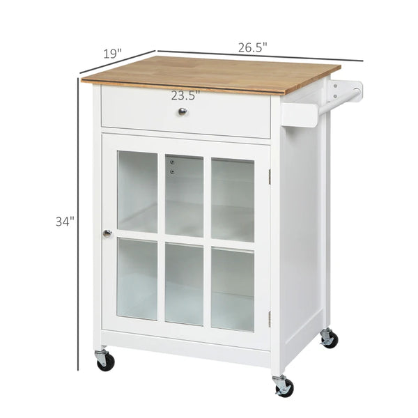 English Elm Portable Rolling Kitchen Island with Butcher Block Top Wine Rack and Cabinet Storage T3971P469980