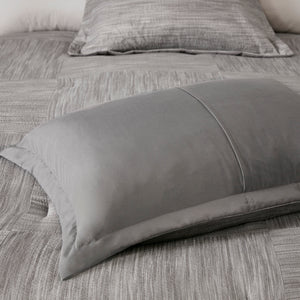English Elm 7 Piece Printed Seersucker Comforter Set - Modern Grey Ensemble For Queen Bed With Decorative Pillows B03597114