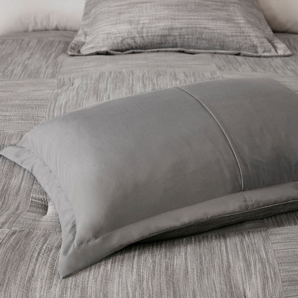 English Elm 7 Piece Printed Seersucker Comforter Set - Modern Grey Ensemble For Queen Bed With Decorative Pillows B03597114
