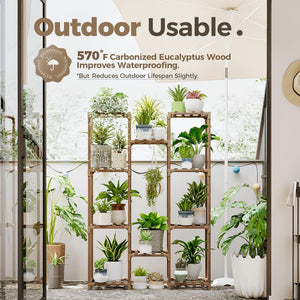 English Elm Multiple Tier Eucalyptus Wood Plant Stand with 10 Shelves for Indoor Outdoor Use W2181P484973