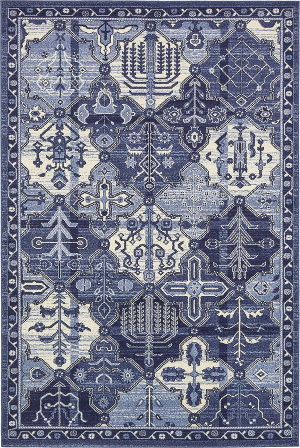 Unique Loom La Jolla Cathedral Machine Made Geometric Rug Blue, Ivory/Light Blue/Navy Blue 6' 1" x 9' 0"
