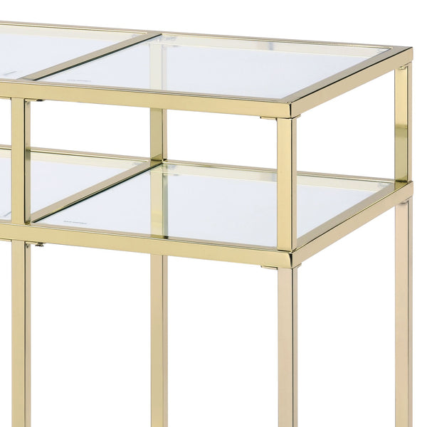 English Elm Uchenna Gold Metal Frame Sofa Table with Tempered Glass Shelves for Entryway B2726P446703