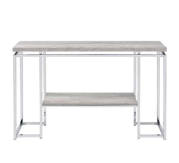 English Elm Modern Minimalist End Table with White Wood Top and Gold-Finish Metal Legs for Chic Living Spaces Chrome,Oak 21.5 L x 52.5 W x 7 H B2741P337715