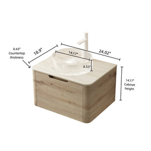English Elm Xai 24" Modern Floating Bathroom Vanity With Stylish Glass Basin & Durable Stone Top, Pre-Assembled W2615S00275-GIGA