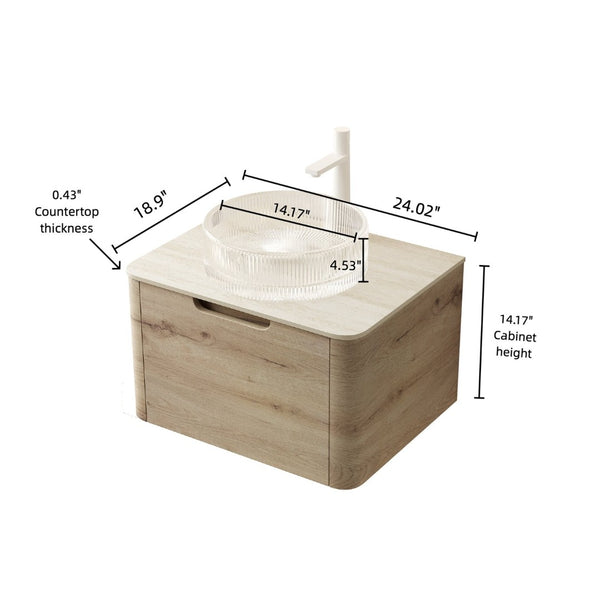 English Elm Xai 24" Modern Floating Bathroom Vanity With Stylish Glass Basin & Durable Stone Top, Pre-Assembled W2615S00275-GIGA