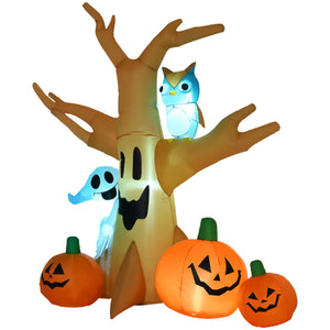 English Elm Homcom 7.5' Lighted Halloween Inflatable Haunted Tree With Owl, Ghost & Pumpkins - Spooky Yard Decor! W2225P229515