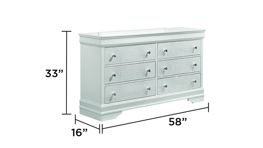 English Elm Blaze Modern 6-Drawer Dresser In Textured White With Velvet-Lined Drawers And Crystal Knobs B009P286630
