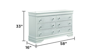 English Elm Blaze Modern 6-Drawer Dresser In Elegant White — Stylish Storage With Velvet Lining & Crystal Knobs G150108718