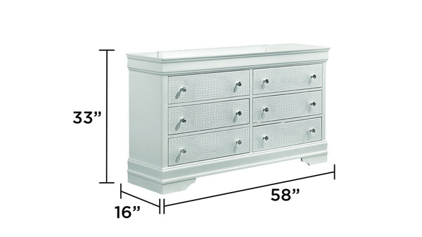 English Elm Blaze Modern 6-Drawer Dresser In Elegant White — Stylish Storage With Velvet Lining & Crystal Knobs G150108718