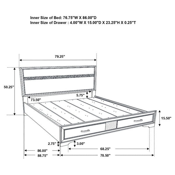 English Elm Pierce Eastern King Platform Bed with Led Headboard and Italian Gloss Finish B062S01843