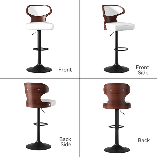 English Elm Bar Stools - Adjustable Bentwood Swivel Seat 24.5-33.5In, Ergonomic Pu Leather Chair For Home Bars T3950P397480