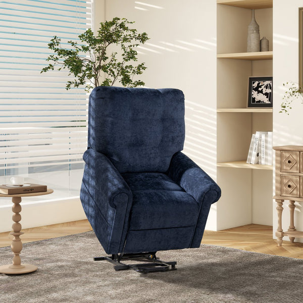 English Elm Jennifer Taylor Home - Irwin Power Lift Recliner Chair with Overstuffed Comfort, Smooth Lift Assist & Full Recline Support Navy Blue B2719P238501