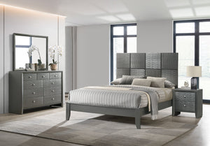 English Elm 1pc Full Panel Bed with Plush Channel Tufted Headboard, Neutral Finish, Contemporary Frame, Simple Assembly Gray 61 L x 36.5 W x 5.5 H B2741S00285