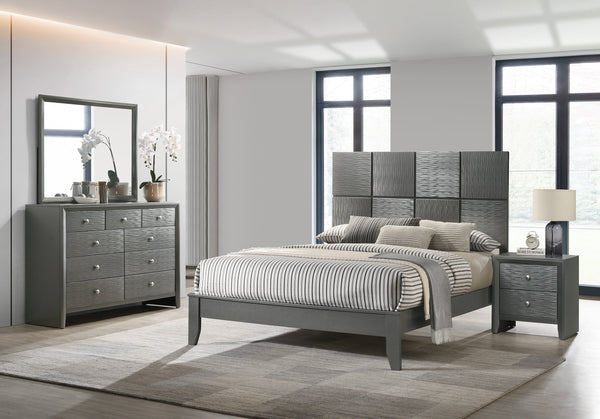 English Elm 1pc Full Panel Bed with Plush Channel Tufted Headboard, Neutral Finish, Contemporary Frame, Simple Assembly Gray 61 L x 36.5 W x 5.5 H B2741S00285