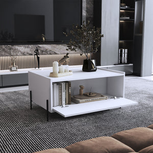 English Elm Coffee Modern engineered wood coffee table with one shelf, sturdy legs, compact storage solution, eco-friendly compliant White 33.46 L x 23.62 W x 2.76 H B097P250876