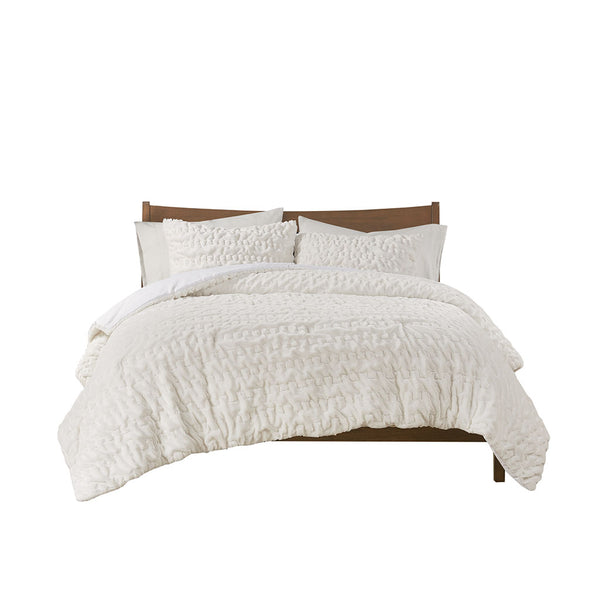 Madison Park Blair Glam/Luxury Ruched Fur Down Alternative Comforter Set MP10-8083 Ivory