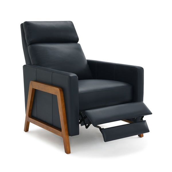 English Elm Richland Top-Grain Leather Push Back Recliner in Midnight Blue with Exposed Wood Frame, Cozy Seat Comfort B050P366073