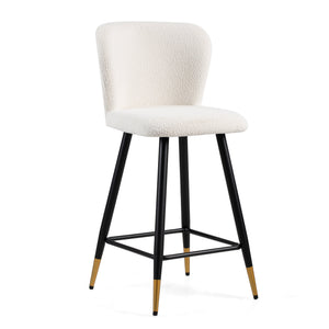English Elm Christopher Knight Home® - 25.79'' Modern Barstool with Soft White Fabric Seat, Ergonomic Curved Back, Black Metal Legs with Gold Tips N780P228983W