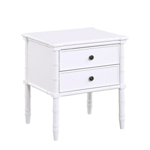 English Elm Emmett carved bamboo nightstand with 2 full‑extension drawers, brass knobs and floor‑protecting glides White B050P376943