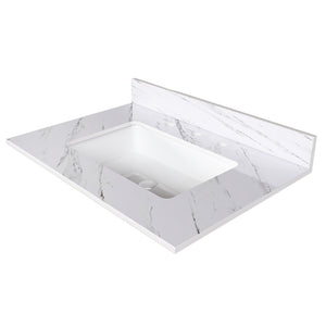English Elm 31 Inch Marble Vanity Top - Bianco Carrara Venato - Durable Sintered Stone With Undermount Sink & Backsplash W2700P194073