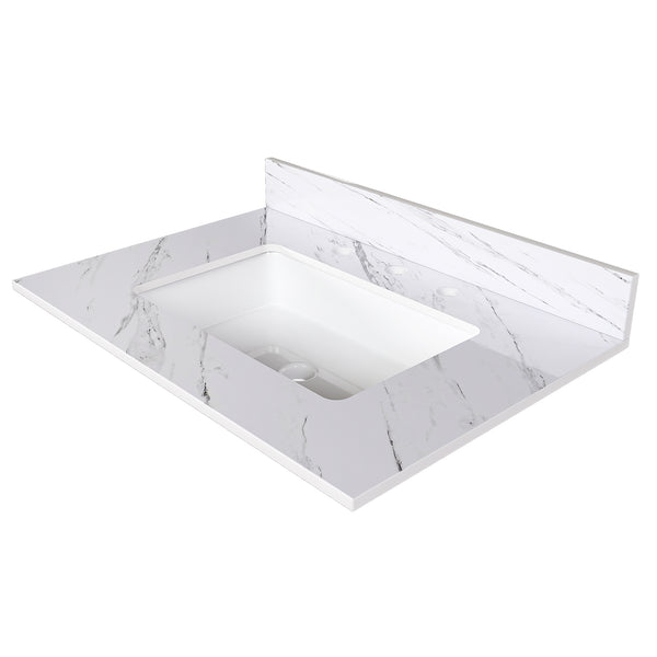 English Elm 31 Inch Marble Vanity Top - Bianco Carrara Venato - Durable Sintered Stone With Undermount Sink & Backsplash W2700P194073