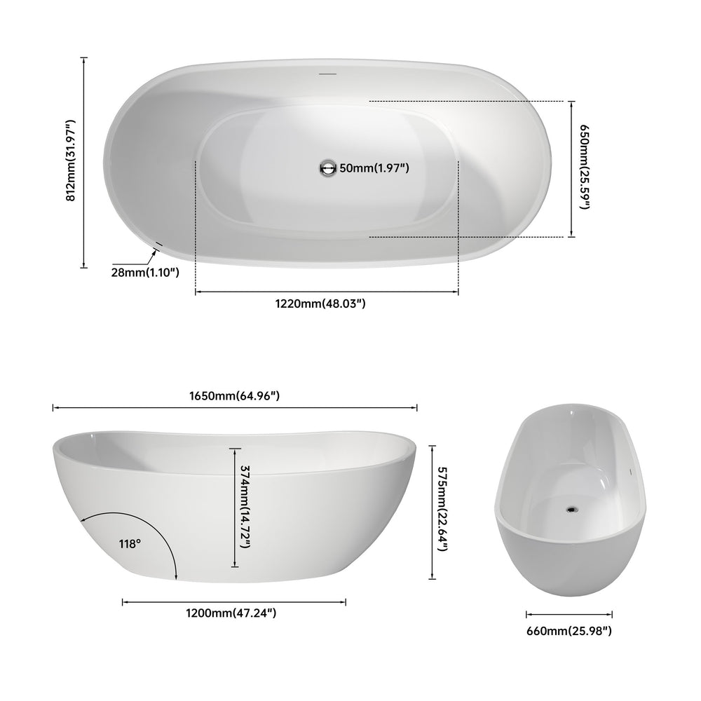 English Elm Acrylic Oval Freestanding Soaking Tub Spa Inspired Deep Soak Fiberglass Bath T3785P380655
