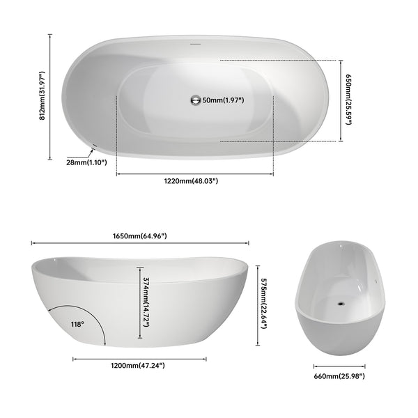 English Elm Acrylic Oval Freestanding Soaking Tub Spa Inspired Deep Soak Fiberglass Bath T3785P380655