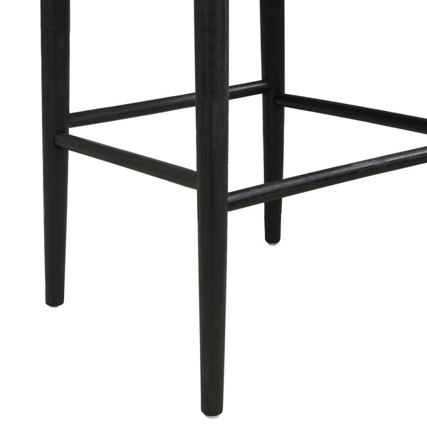 English Elm Christopher Knight Home® - BAR STOOL ladder-back farmhouse set of 2 with upholstered rubberwood seats, tapered legs, timeless charm Black N771P339893H